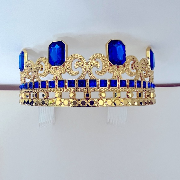 New Girls Disney Cinderella Gold Colored Tiara with Blue Jewels Metal Crown - Picture 4 of 15